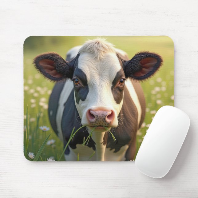 Tapis De Souris Holstein En Pâturage Vert Avec Marguerites (Avec souris)