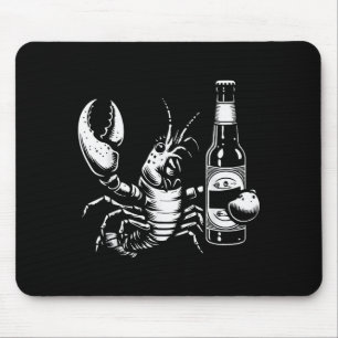 Tapis De Souris Homard écrevisse tenant une bouteille de bière drô