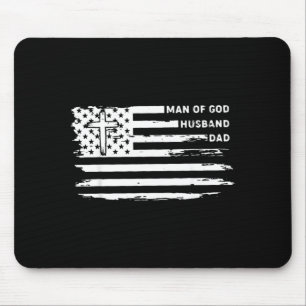 Tapis De Souris Homme de Dieu Mari Papa Chrétien Drapeau Américain