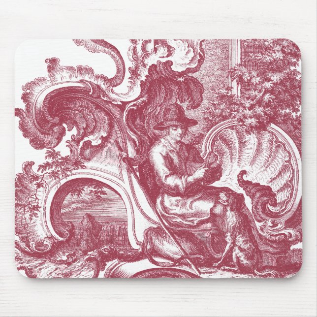 Tapis De Souris Homme et chien français beau Toile rouge de pays (Devant)