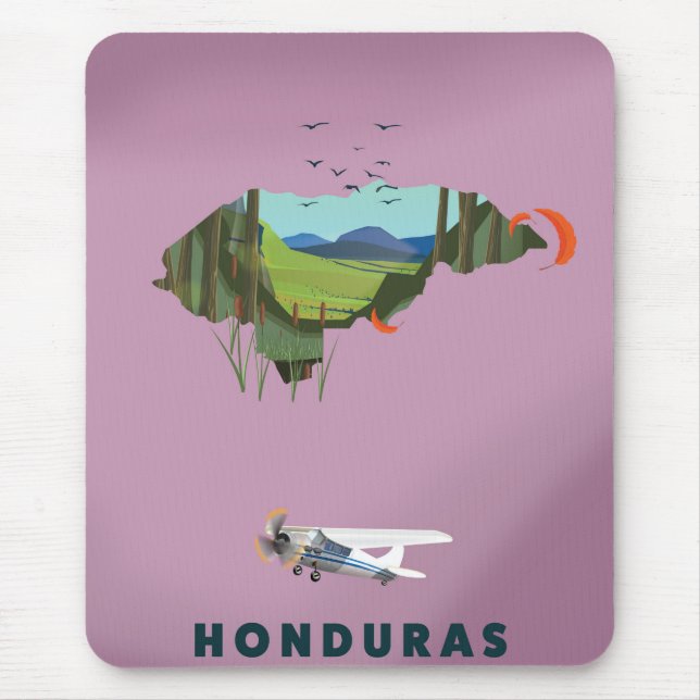 Tapis De Souris Honduras Carte illustrée affiche de voyage (Devant)