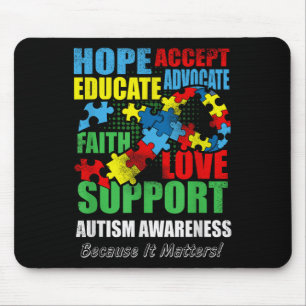 Tapis De Souris Hope Faith Love Ruban Sensibilisation sur l'autism