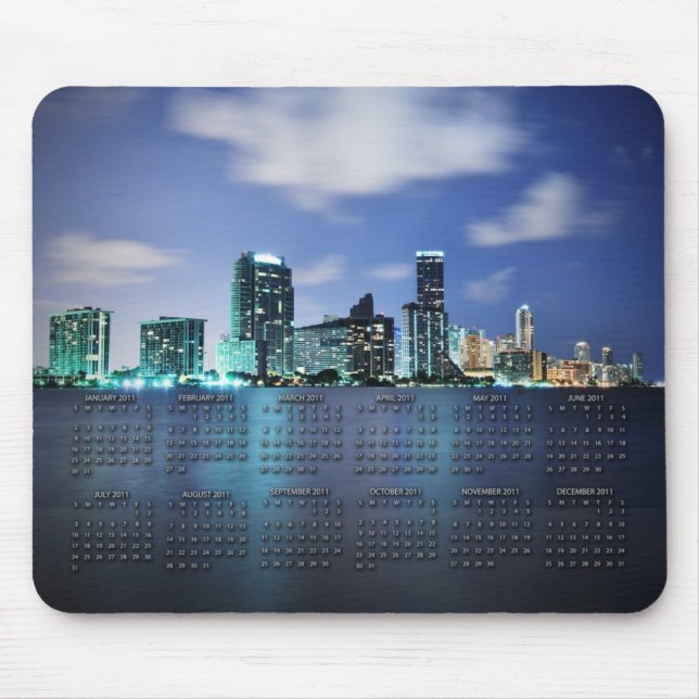 Tapis De Souris Horizon de Miami la nuit avec le calendrier 2011 (Devant)