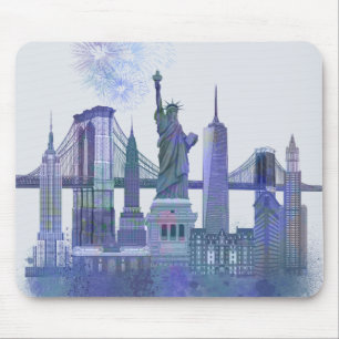 Tapis De Souris Horizon de New York - bleu d'aquarelle