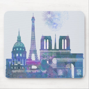 Tapis De Souris Horizon de Paris - bleu d'aquarelle