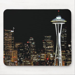 Tapis De Souris Horizon de Seattle la nuit, avec l'aiguille de