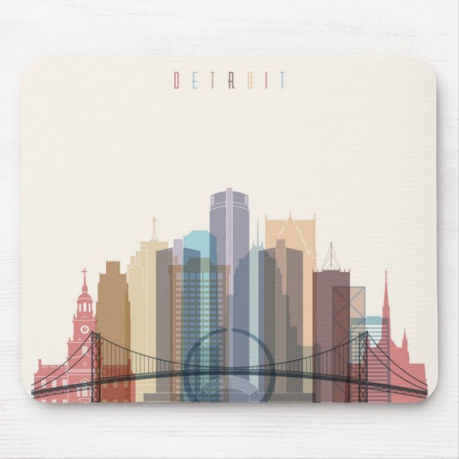 Tapis De Souris Horizon de ville de Detroit, Michigan | (Devant)