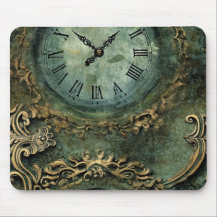 Tapis De Souris Horloge Steampunk Rustique Vert Émeraude