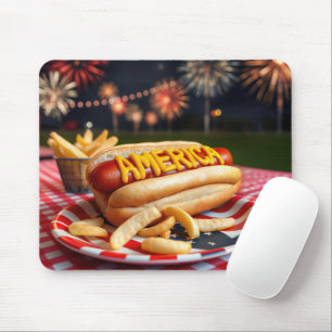 Tapis De Souris Hot Dog with America Text et Fireworks