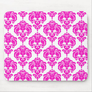 Tapis De Souris Hot rose blanc Damask Chic moderne élégant Motif