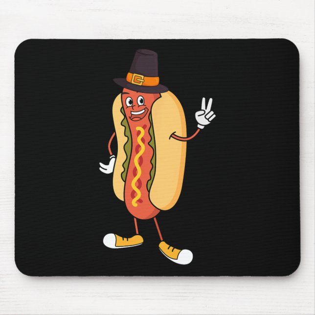 Tapis De Souris Hotdog Thanksgiving Day Drôle Nourriture Automne F (Devant)