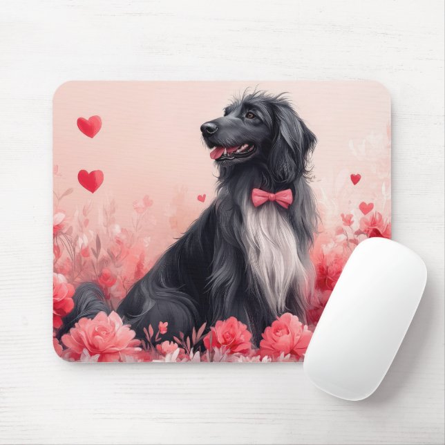 Tapis De Souris Hound afghan avec Roses - Saint Valentin (Avec souris)