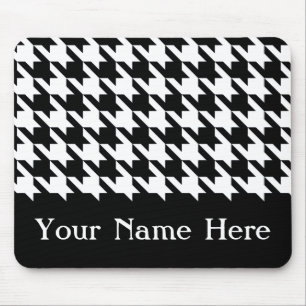 Tapis De Souris Houndstooth Black Elegant avec nom personnalisé