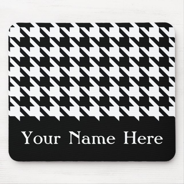 Tapis De Souris Houndstooth Black Elegant avec nom personnalisé (Devant)