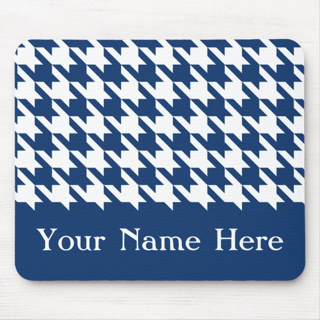 Tapis De Souris Houndstooth élégant de la marine avec nom personna (Devant)