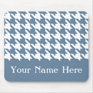 Tapis De Souris Houndstooth élégant gris français avec nom personn