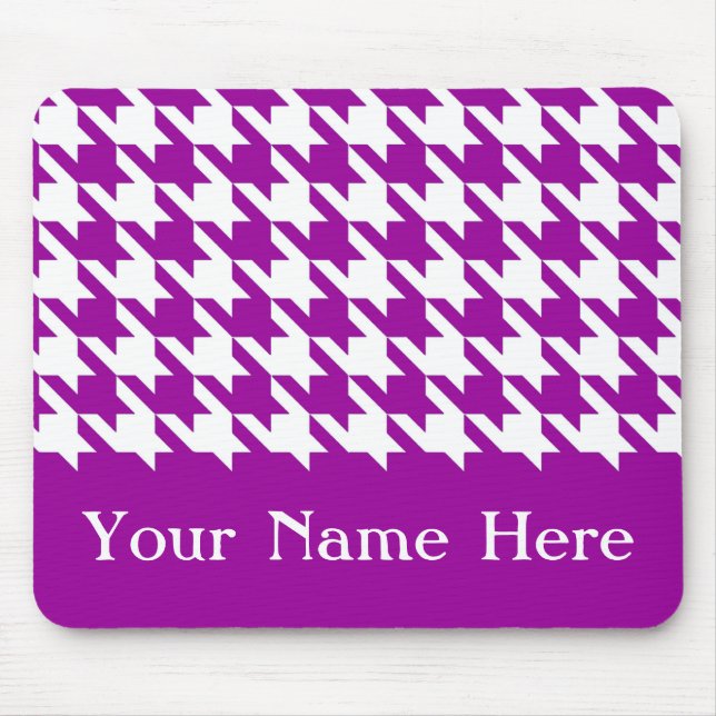 Tapis De Souris Houndstooth Purple Elegant avec nom personnalisé (Devant)