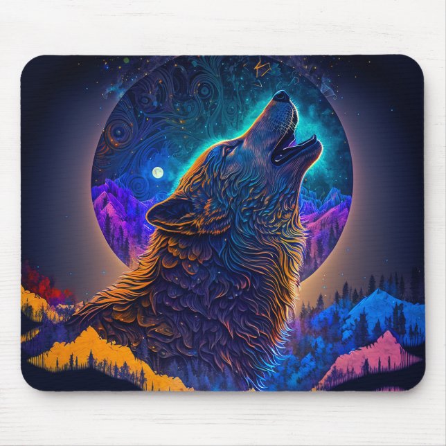 Tapis De Souris Howling Wolf Surreal Imaginaire (Devant)