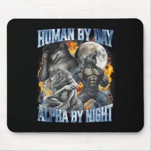 Tapis De Souris Humain le jour Alpha la nuit Cool Drôle Alpha Loup