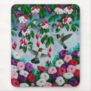 Tapis De Souris Hummingbirds à Fuchsia Flower Garden