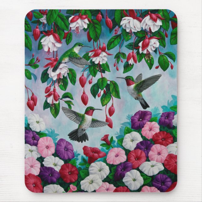 Tapis De Souris Hummingbirds à Fuchsia Flower Garden (Devant)