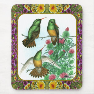 Tapis De Souris Hummingbirds and Flowers #1