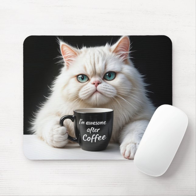 Tapis De Souris Humour de chat perse blanc (Avec souris)