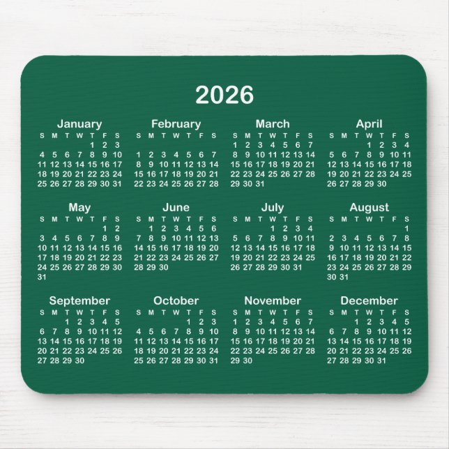 Tapis De Souris Hunter Green and White 2026 Calendar (Devant)
