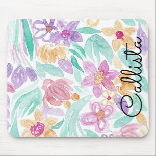 Tapis De Souris Hydrogramme d'aquarelle rose pâle orange