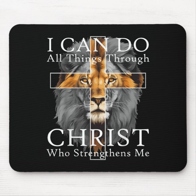 Tapis De Souris I Can Do All Things Through Christ Christian Lion  (Devant)