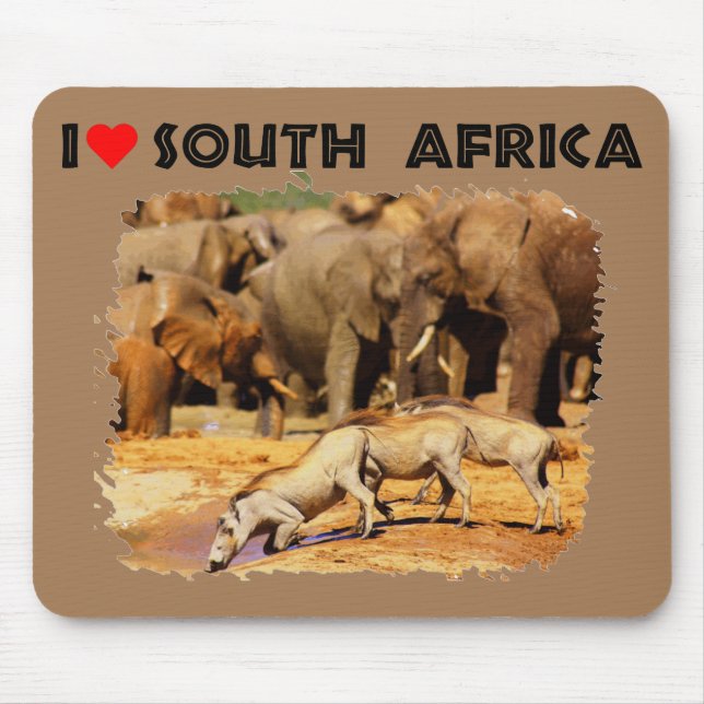 Tapis De Souris I Heart Afrique du Sud phacochères et éléphants (Devant)