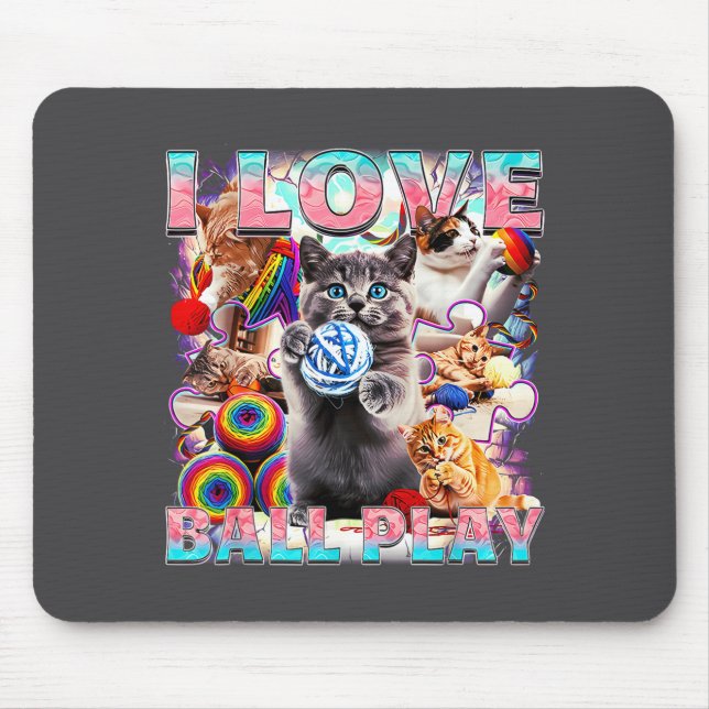 Tapis De Souris I Love Ball Play Cute Cats Roll Of Wool Kitty For  (Devant)