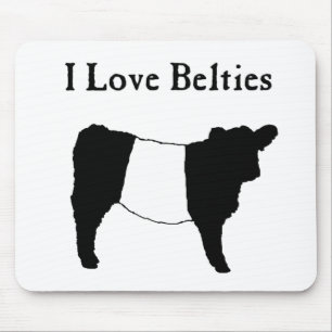 Tapis De Souris I Love Belties - Black White Belt Galloway Cows