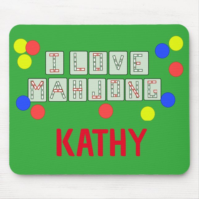 Tapis De Souris I Love Mahjong - Carreaux Lettrés - Personnalisé (Devant)