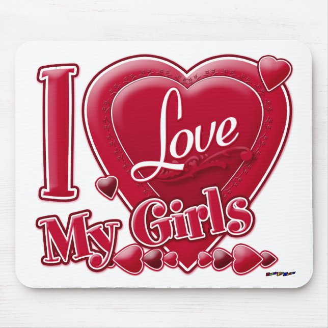 Tapis De Souris I Love My Girls rouge - coeur (Devant)