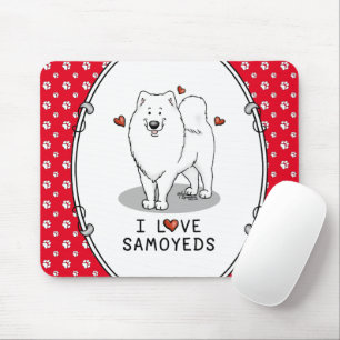 Tapis De Souris I Love Samoyeds - chien coeurs mignons Sammie
