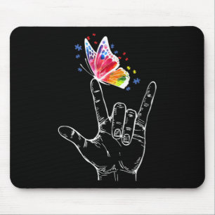 Tapis De Souris I Love You Hand Sign Language Butterfly Autism