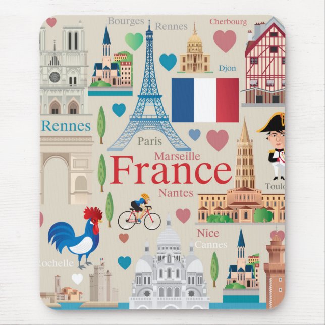 Tapis De Souris Icônes mignonnes de la France (Devant)