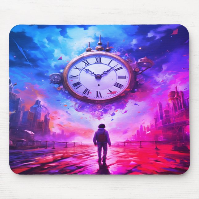 Tapis De Souris Il est temps Horloge dans le ciel sur un épais ord (Devant)