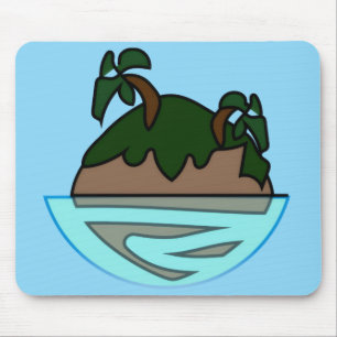 Tapis De Souris Île tropicale de dessin animé minimaliste dans l'o