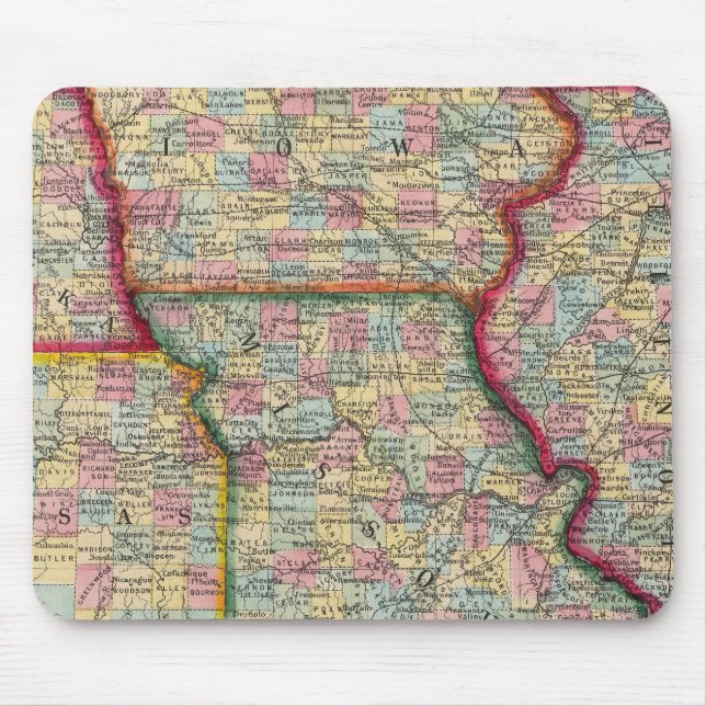 Tapis De Souris Illinois, Missouri, Iowa, Nebraska Et Kansas (Devant)