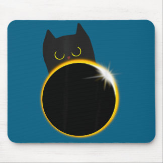 Tapis De Souris Illustration Amateur de Chat Noir Éclipse Solaire