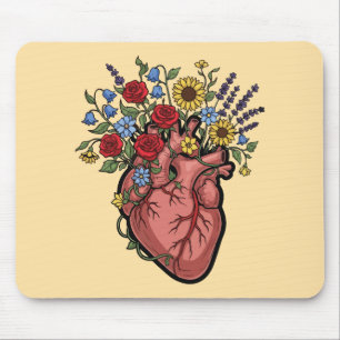 Tapis De Souris Illustration anatomique du cœur floral