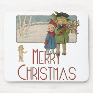 Tapis De Souris Illustration Antique Enfants Noël 1920