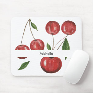 Tapis De Souris Illustration aquarelle de cerises douces avec mono