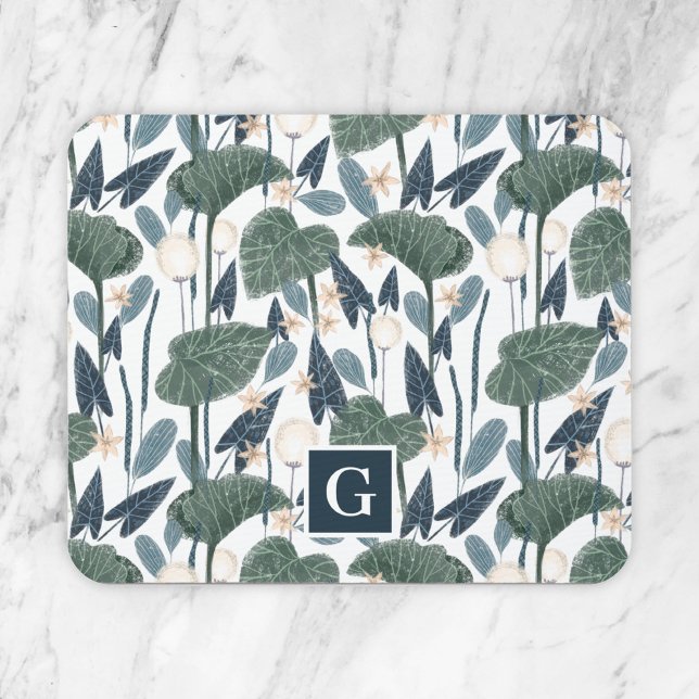Tapis De Souris Illustration botanique Plante Maman Monogramme (Créateur téléchargé)
