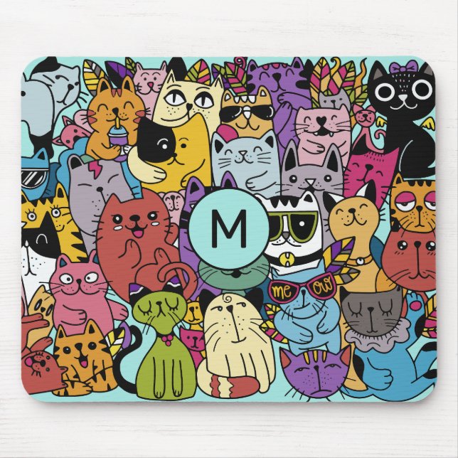 Tapis De Souris Illustration de chats amusants Monogrammes personn (Devant)