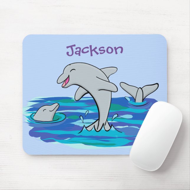 Tapis De Souris Illustration de dauphins heureux adorables (Avec souris)