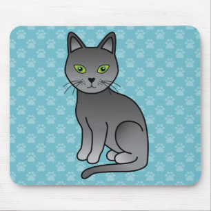 Tapis De Souris Illustration de dessin animé mignon de chat bleu r