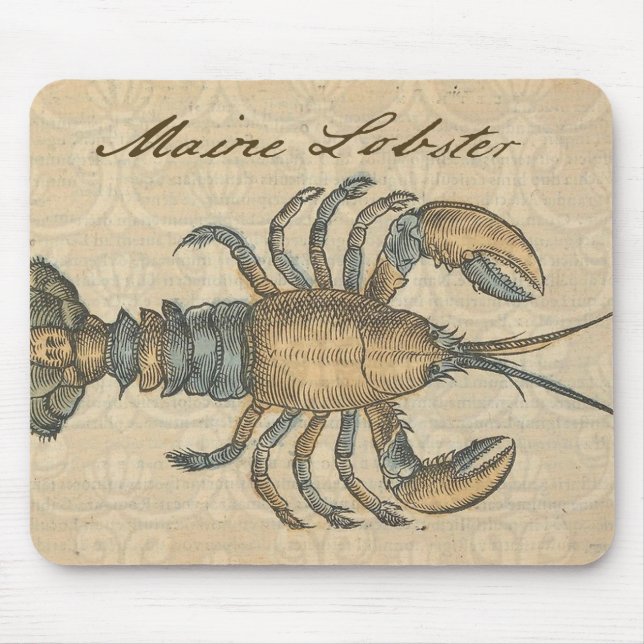 Tapis De Souris Illustration de homard antique Maine fruits de mer (Devant)